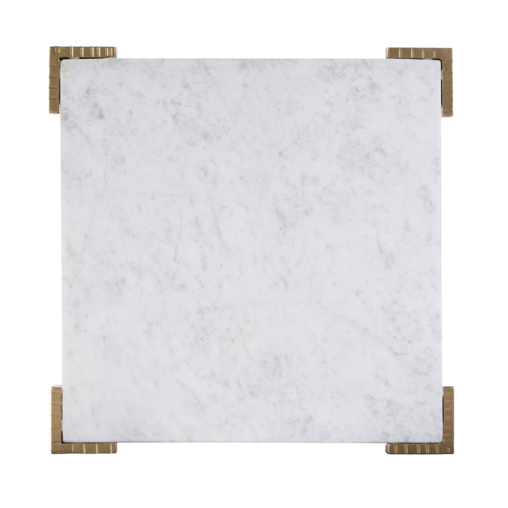 White and Gold Distressed Marble and Iron Square End Table - 20-inch