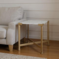 White and Gold Distressed Marble and Iron Square End Table - 20-inch