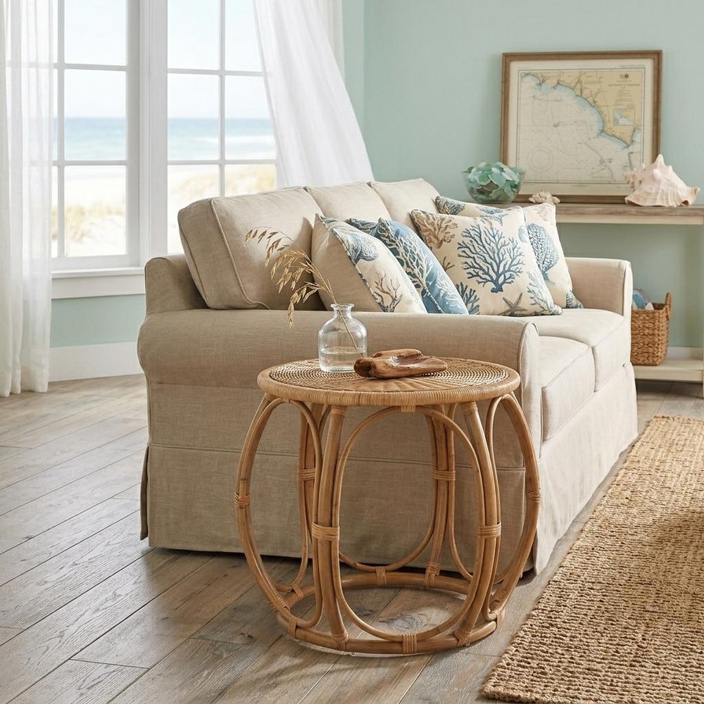 Natural Rattan Round Drum End Table - 24-inch