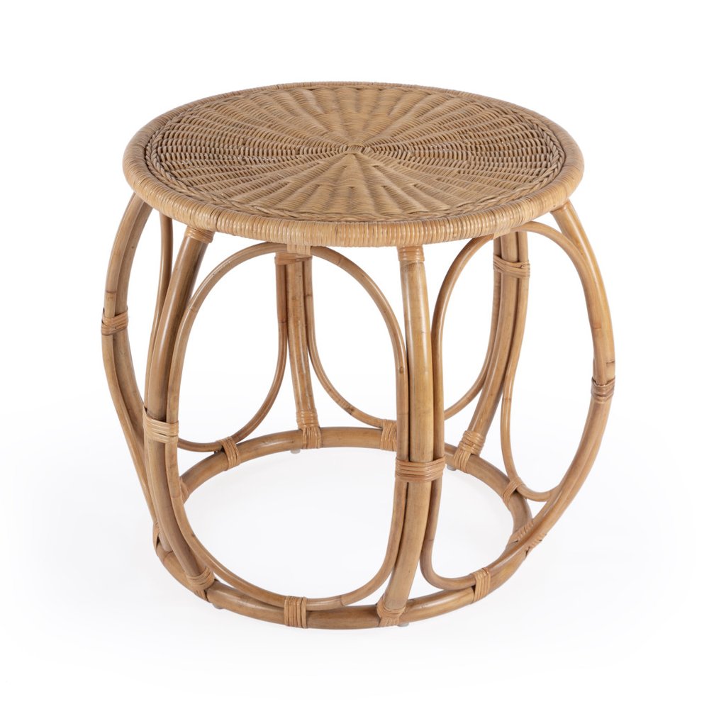 Natural Rattan Round Drum End Table - 24-inch