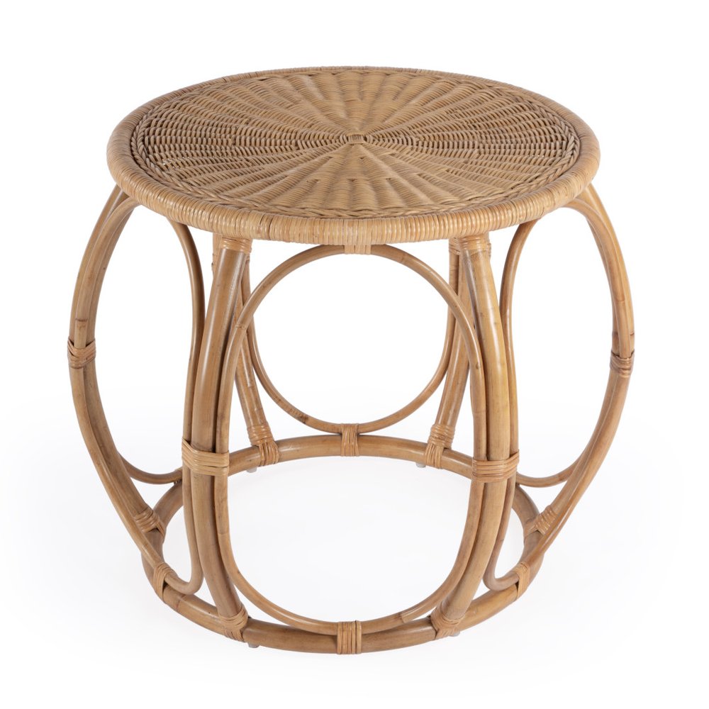 Natural Rattan Round Drum End Table - 24-inch