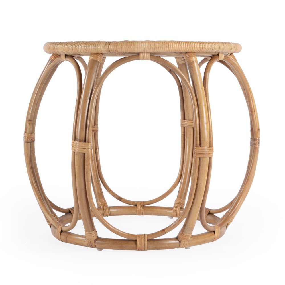 Natural Rattan Round Drum End Table - 24-inch