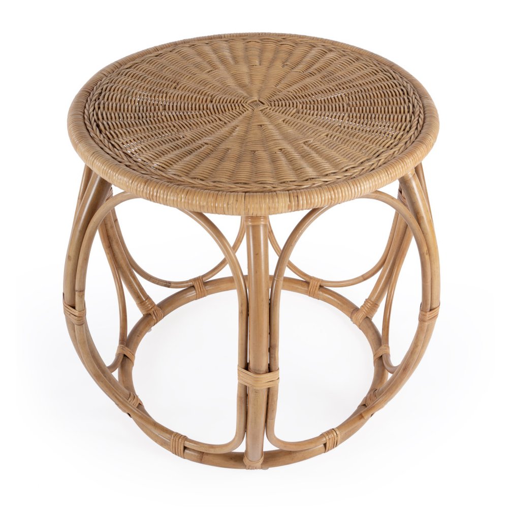 Natural Rattan Round Drum End Table - 24-inch