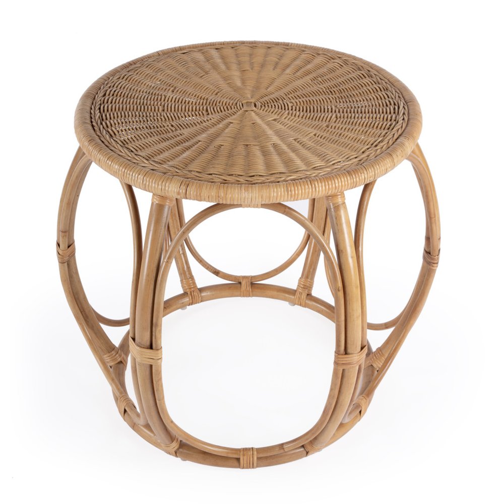 Natural Rattan Round Drum End Table - 24-inch