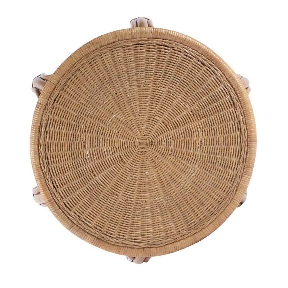 Natural Rattan Round Drum End Table - 24-inch