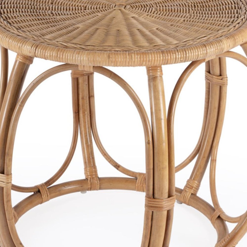 Natural Rattan Round Drum End Table - 24-inch