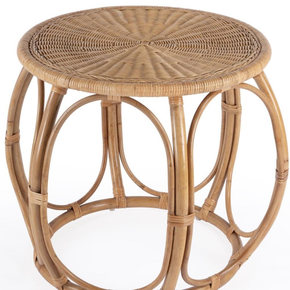Natural Rattan Round Drum End Table - 24-inch