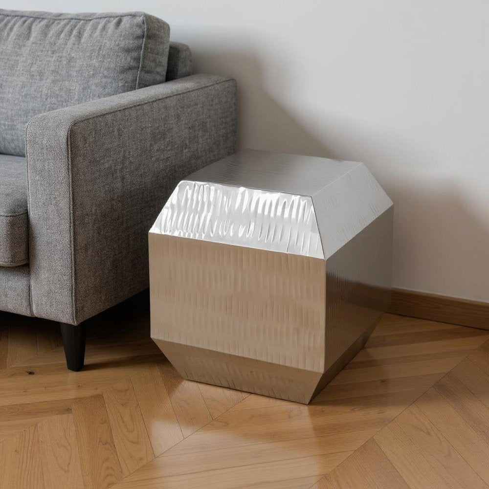 Silver Stainless Steel Square Block End Table - 20-inch