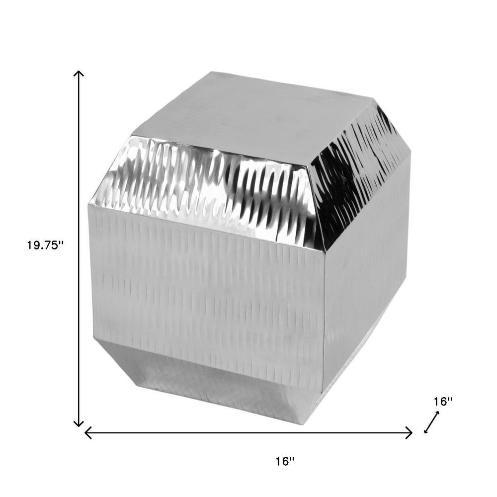 Silver Stainless Steel Square Block End Table - 20-inch