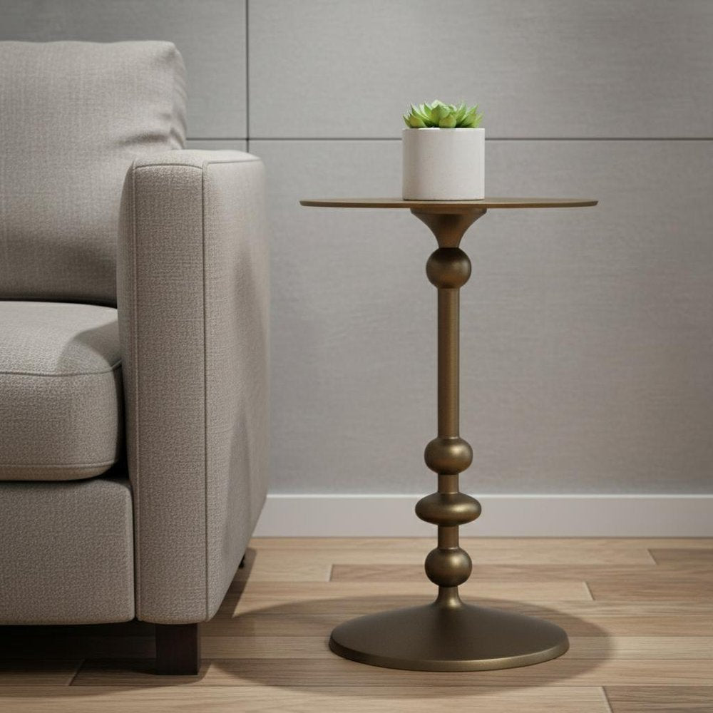 Bronze Aluminum Round Drink Size Pedestal End Table - 19-inch