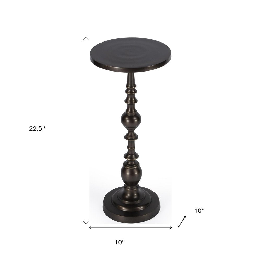 Bronze Metal Round Pedestal End Table - 23-inch