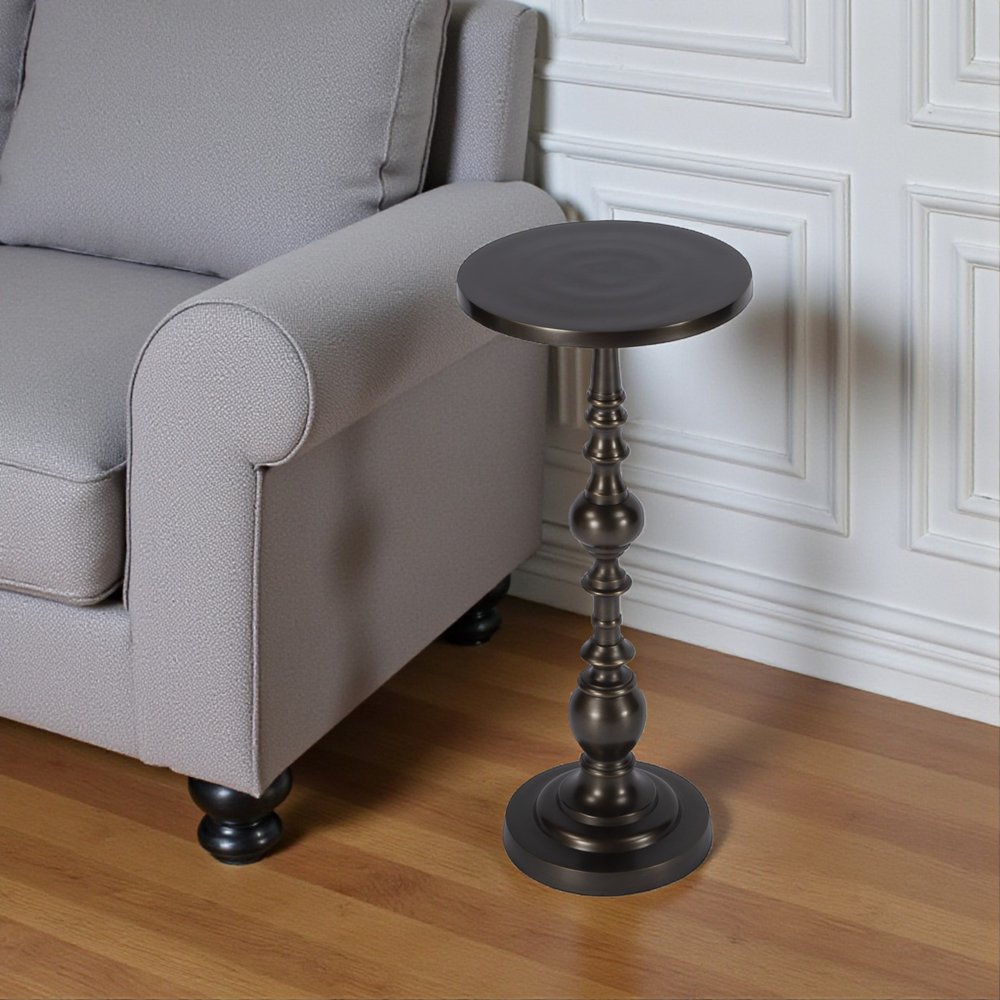 Bronze Metal Round Pedestal End Table - 23-inch