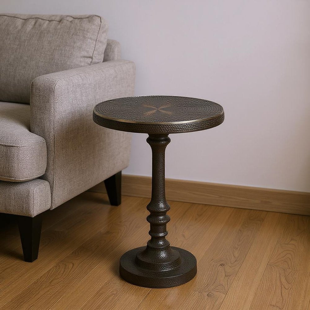 Bronze Metal Round Pedestal End Table - 24-inch