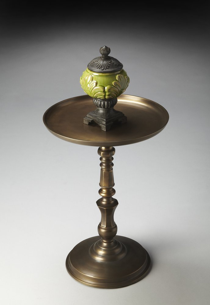 Bronze Metal Round Pedestal End Table - 24-inch