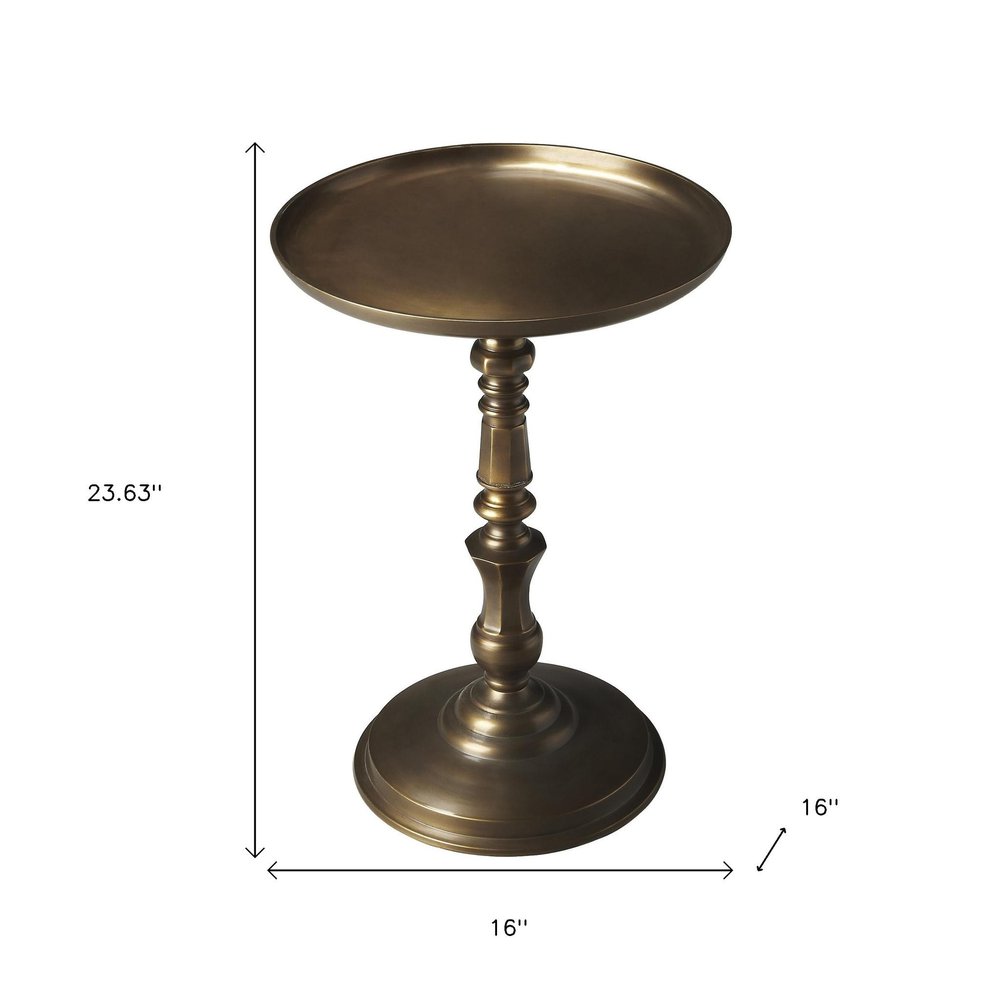 Bronze Metal Round Pedestal End Table - 24-inch