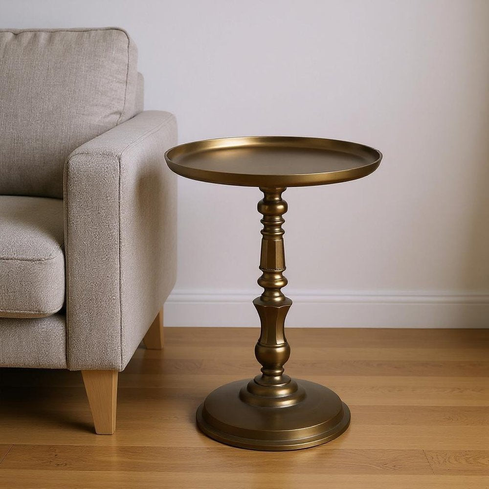 Bronze Metal Round Pedestal End Table - 24-inch