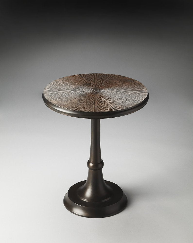 Bronze Metal Round Pedestal End Table - 22-inch