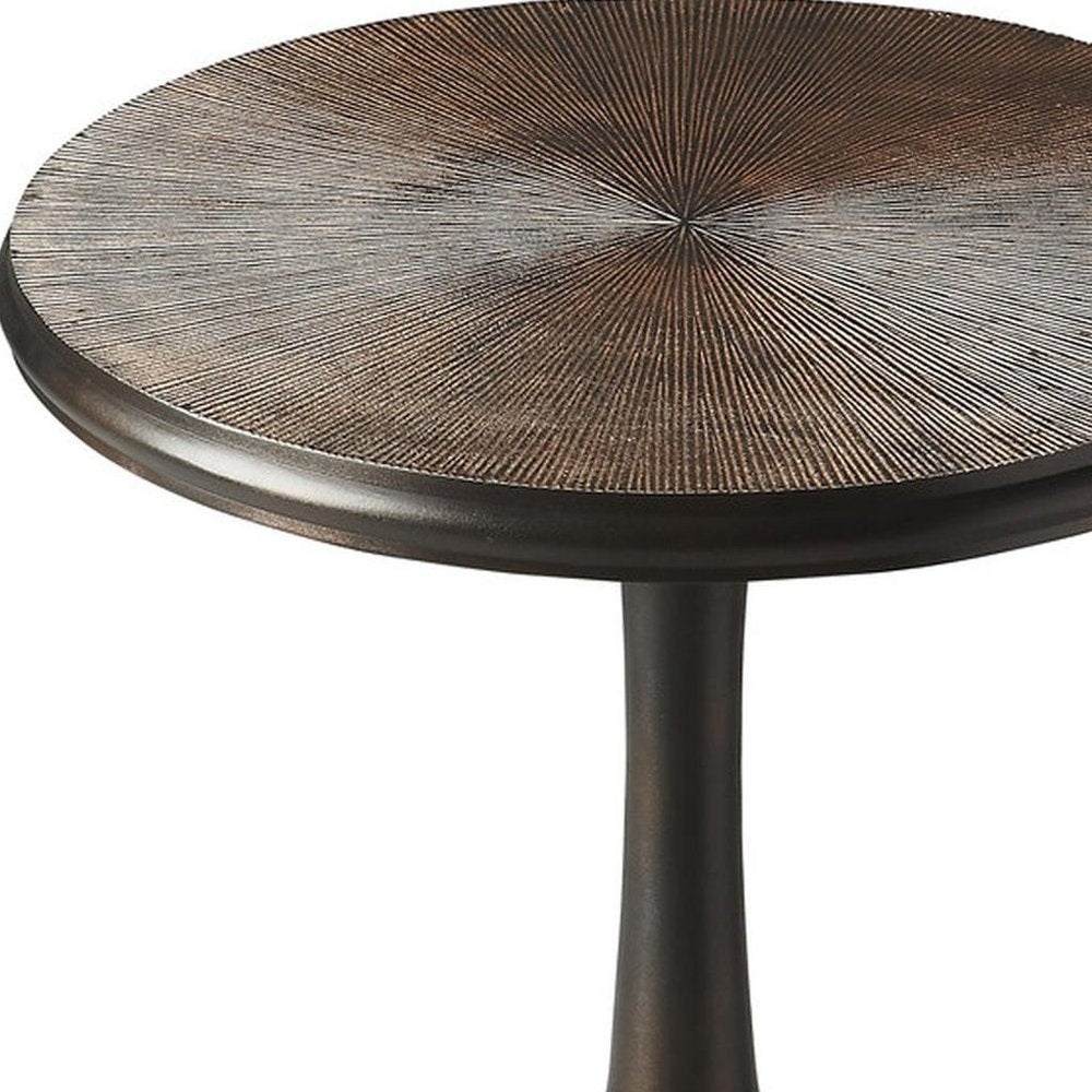 Bronze Metal Round Pedestal End Table - 22-inch