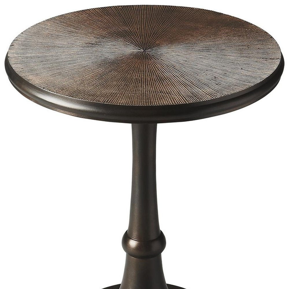 Bronze Metal Round Pedestal End Table - 22-inch
