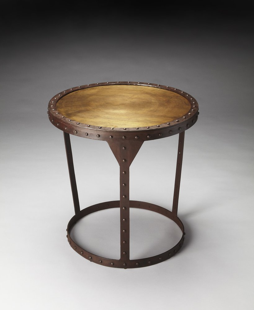 Copper and Bronze Metal Round Pedestal End Table - 24-inch