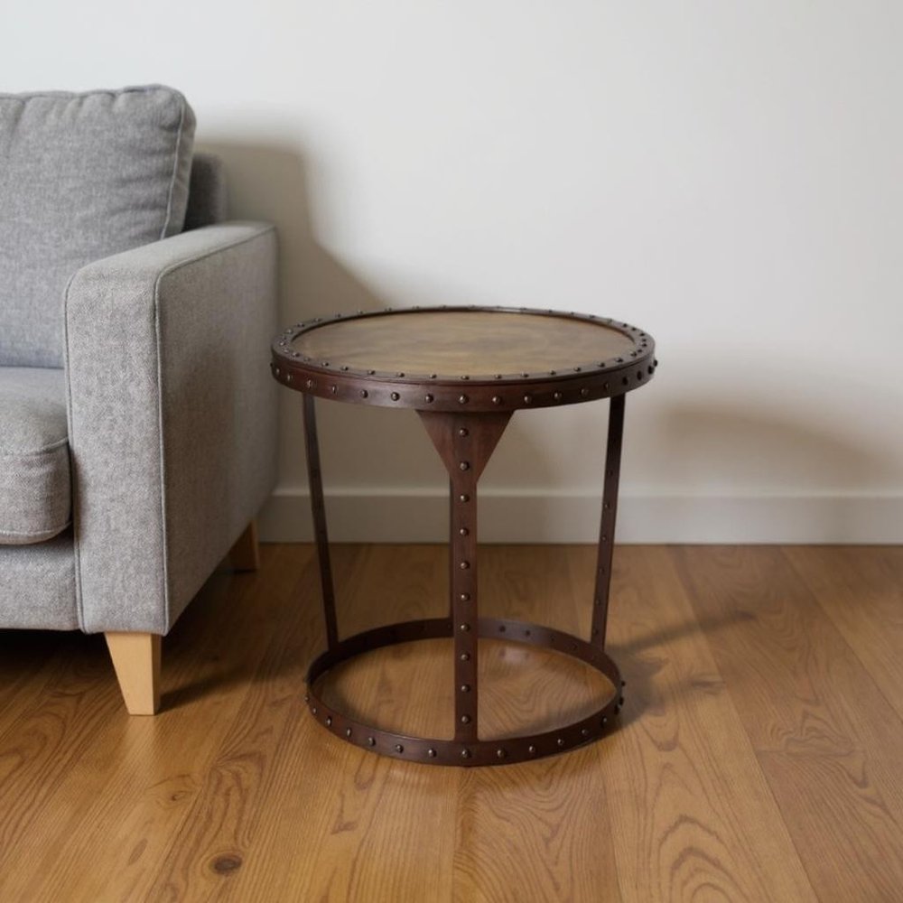 Copper and Bronze Metal Round Pedestal End Table - 24-inch