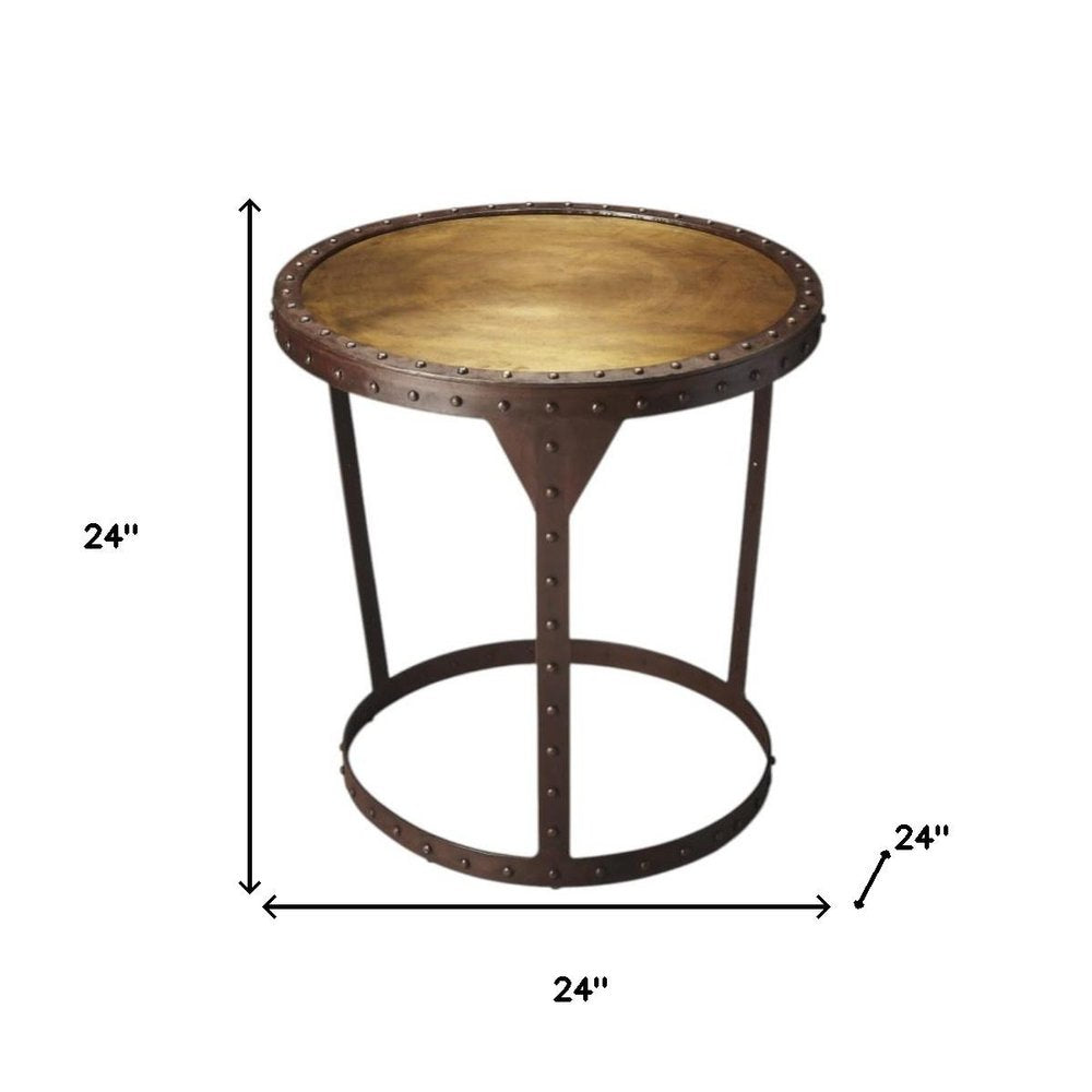 Copper and Bronze Metal Round Pedestal End Table - 24-inch