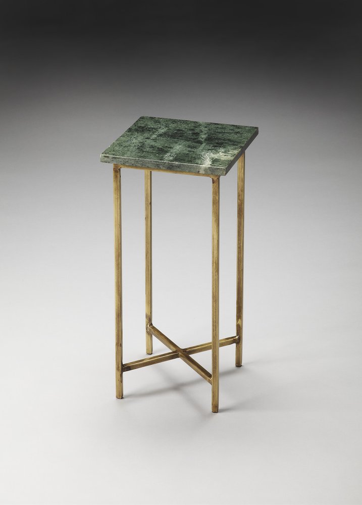 Green and Gold Marble Drink Size Square End Table - 21-inch