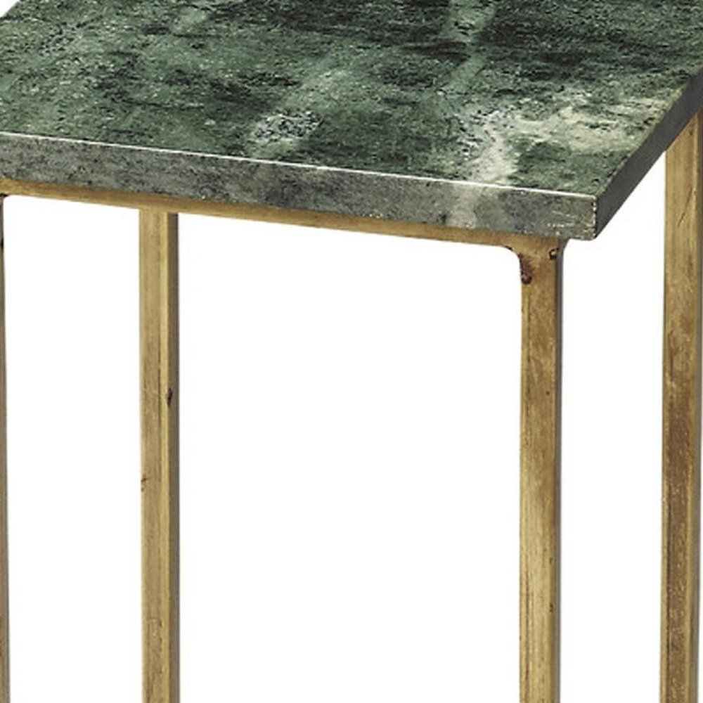 Green and Gold Marble Drink Size Square End Table - 21-inch