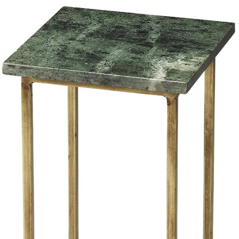 Green and Gold Marble Drink Size Square End Table - 21-inch