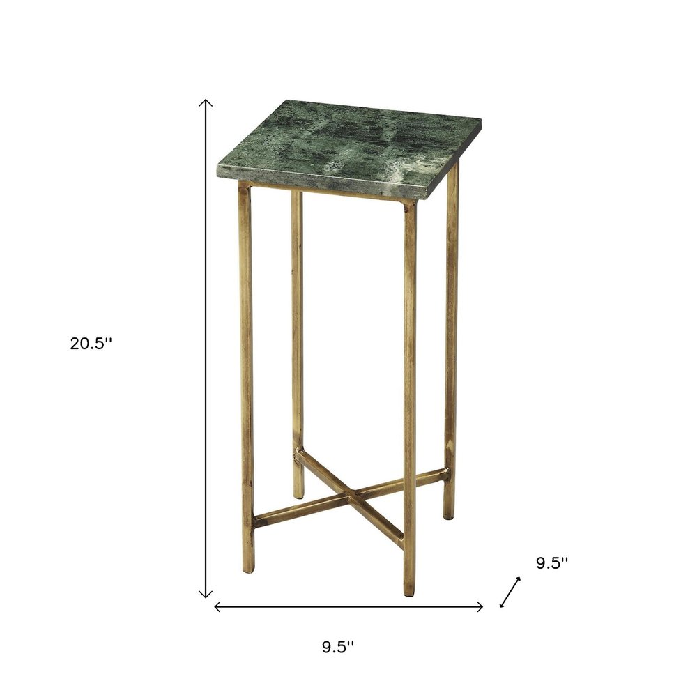 Green and Gold Marble Drink Size Square End Table - 21-inch