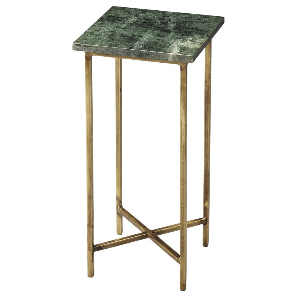 Green and Gold Marble Drink Size Square End Table - 21-inch