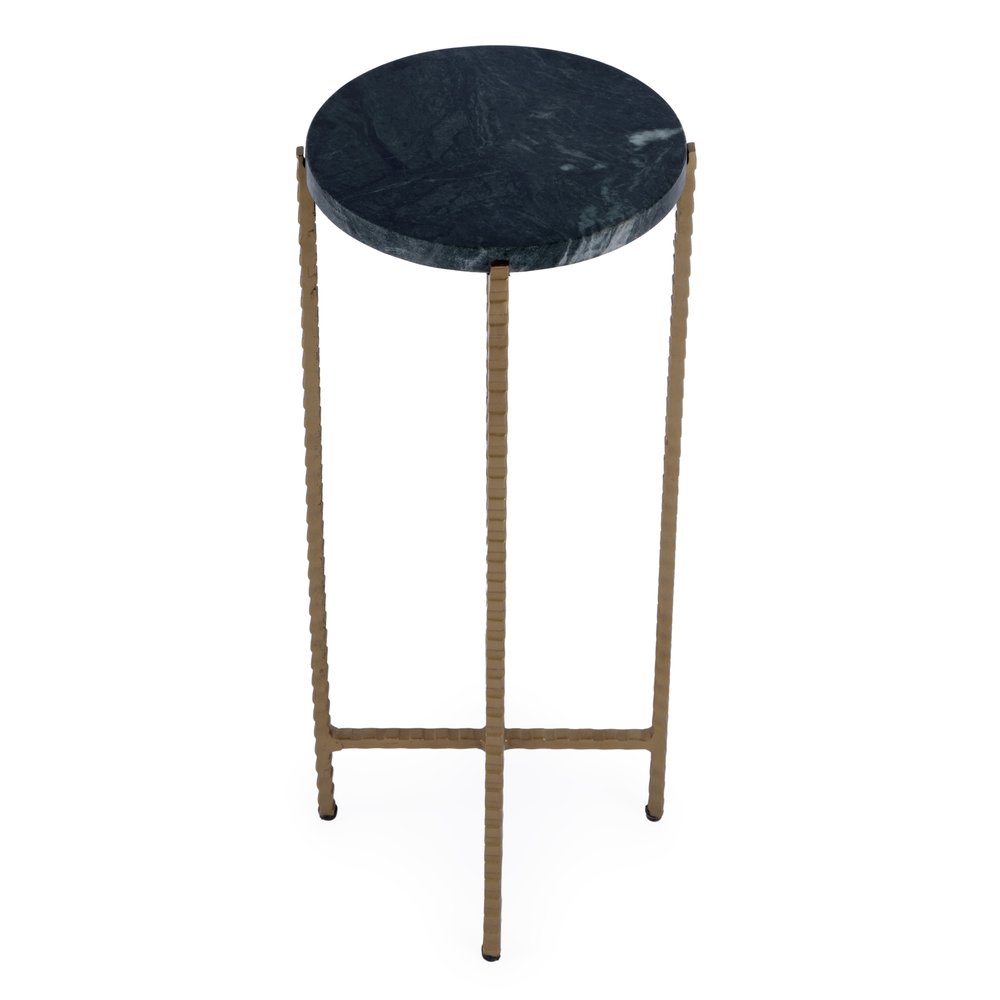 Green and Gold Marble and Iron Drink Size Round End Table - 21-inch