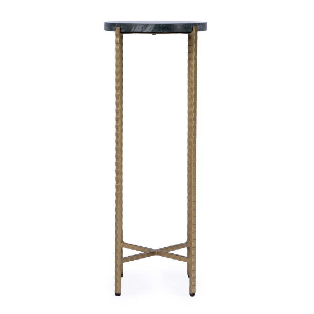 Green and Gold Marble and Iron Drink Size Round End Table - 21-inch
