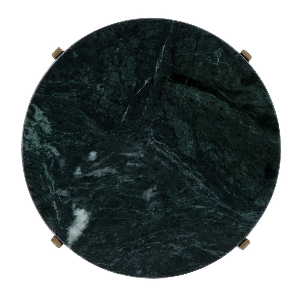 Green and Gold Marble and Iron Drink Size Round End Table - 21-inch