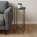 Green and Gold Marble and Iron Drink Size Round End Table - 21-inch