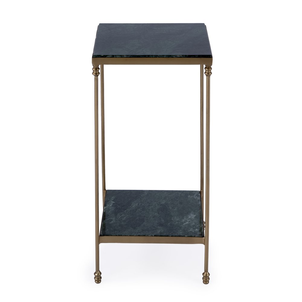 Green and Gold Marble and Iron Square End Table with Shelf - 24-inch