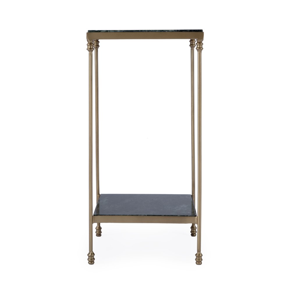 Green and Gold Marble and Iron Square End Table with Shelf - 24-inch