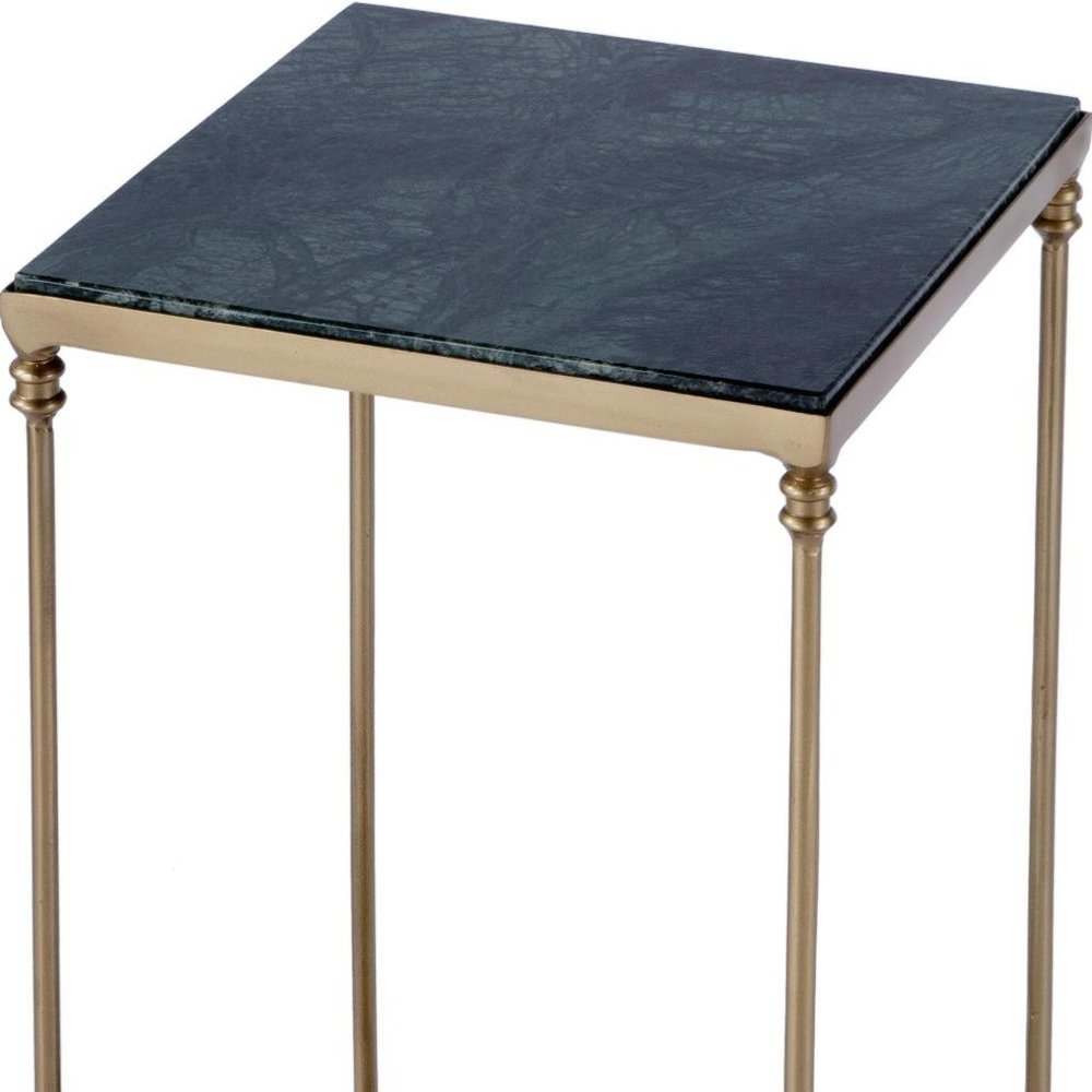 Green and Gold Marble and Iron Square End Table with Shelf - 24-inch
