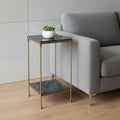 Green and Gold Marble and Iron Square End Table with Shelf - 24-inch