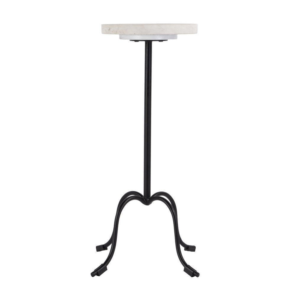 White and Black Marble and Iron Round Pedestal End Table - 25-inch