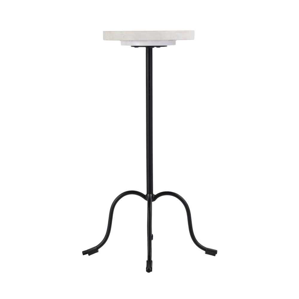 White and Black Marble and Iron Round Pedestal End Table - 25-inch