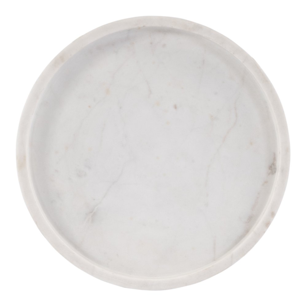 White and Black Marble and Iron Round Pedestal End Table - 25-inch