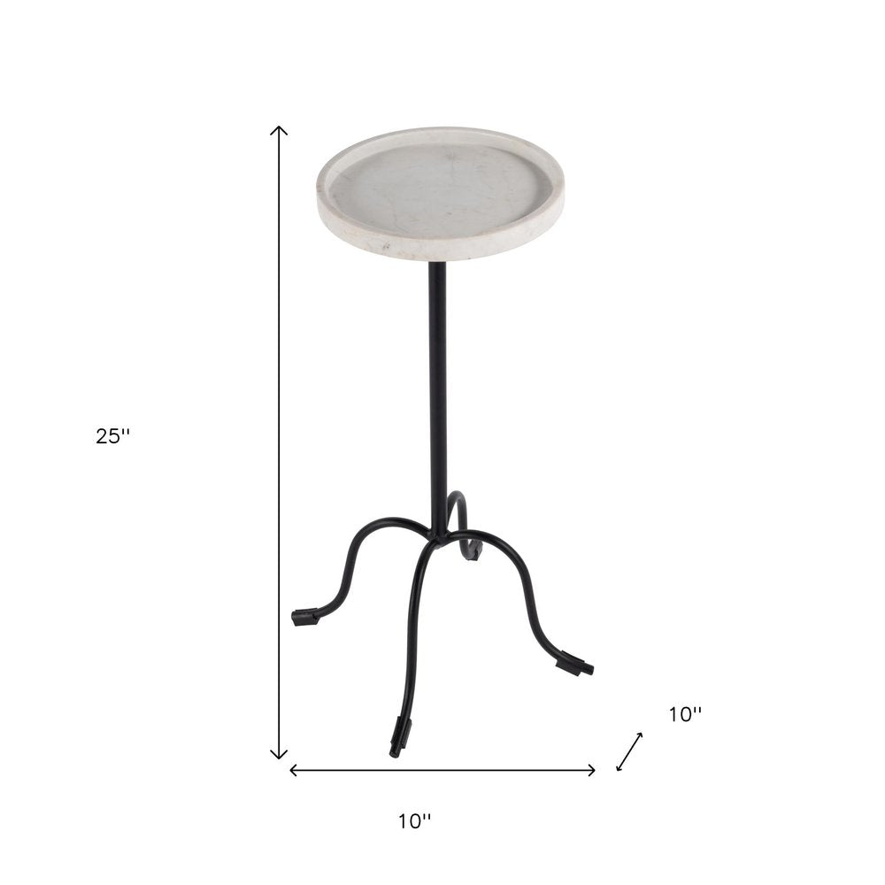 White and Black Marble and Iron Round Pedestal End Table - 25-inch