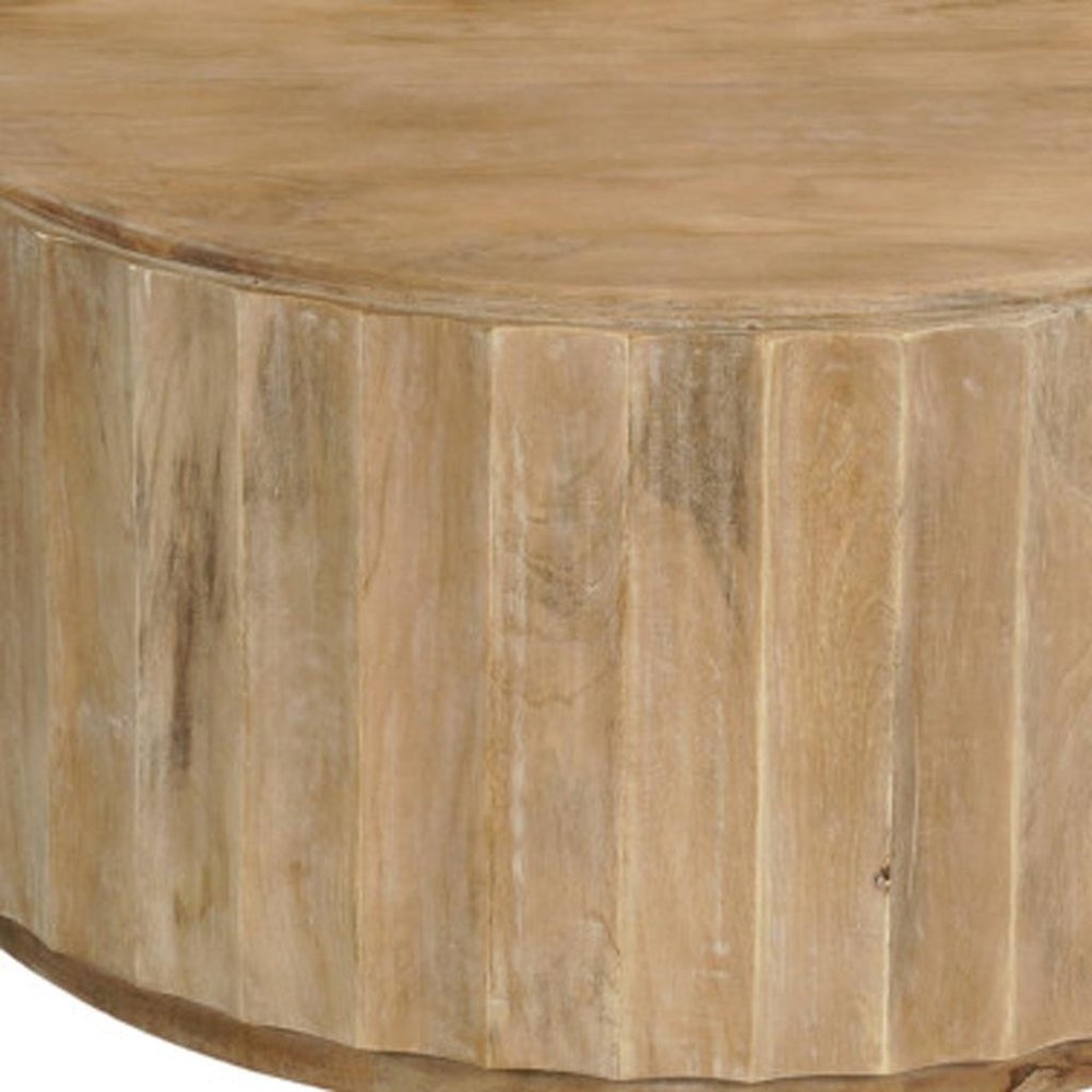 Brown Solid Wood Round Drum Coffee Table - 36-inch