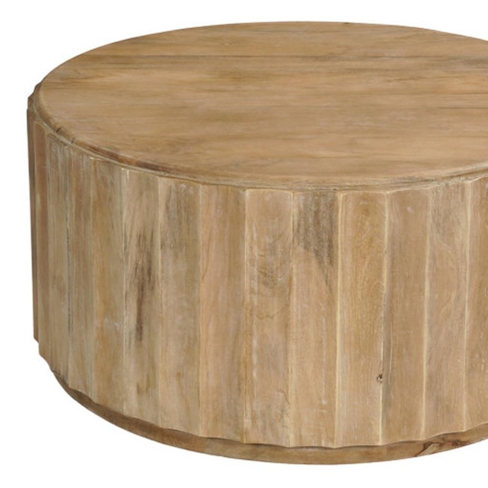 Brown Solid Wood Round Drum Coffee Table - 36-inch