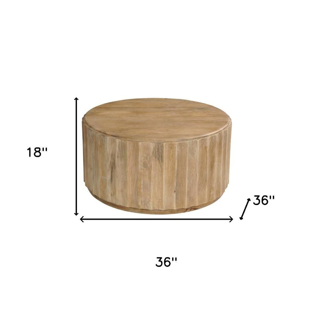 Brown Solid Wood Round Drum Coffee Table - 36-inch