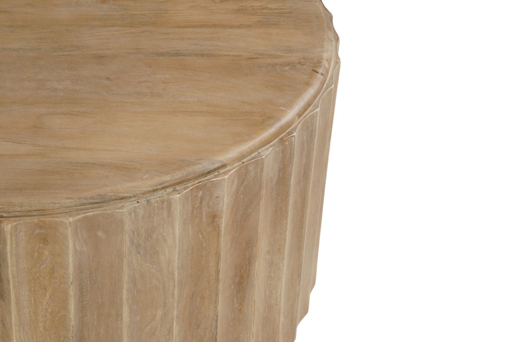 Two Piece Natural Solid Wood Round Drum Coffee and End Table Set