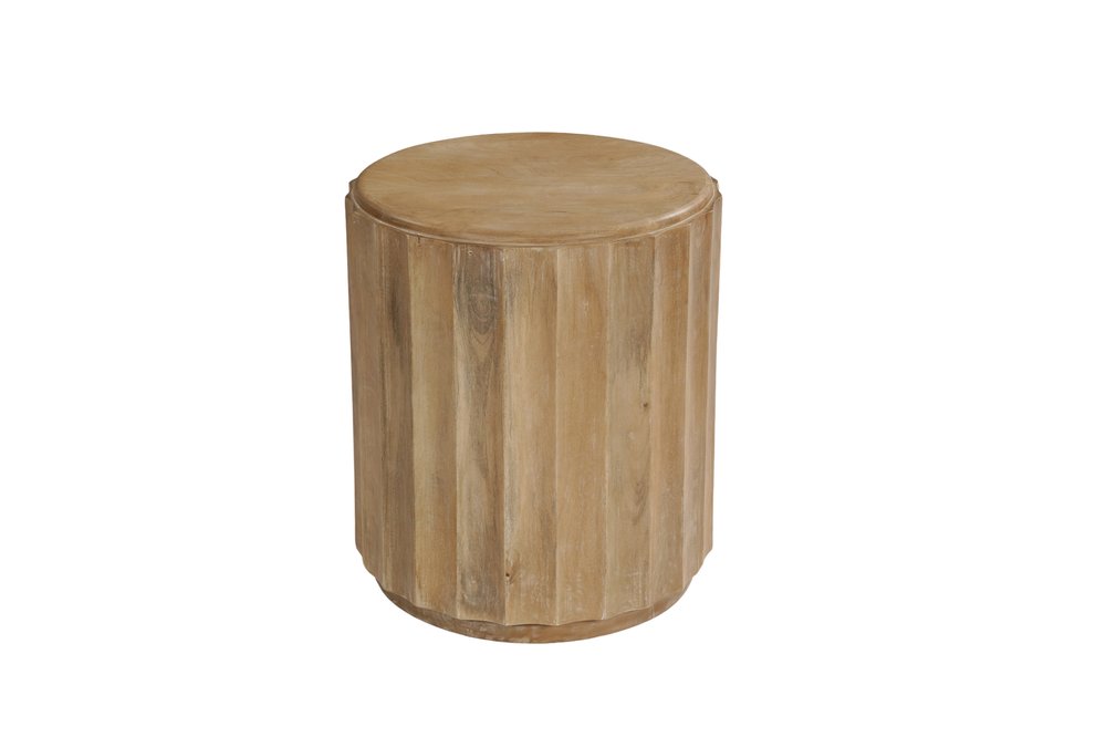 Two Piece Natural Solid Wood Round Drum Coffee and End Table Set