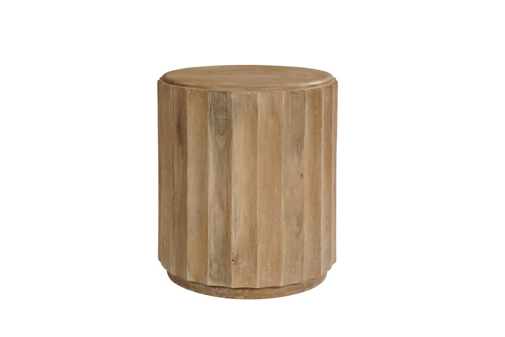 Two Piece Natural Solid Wood Round Drum Coffee and End Table Set