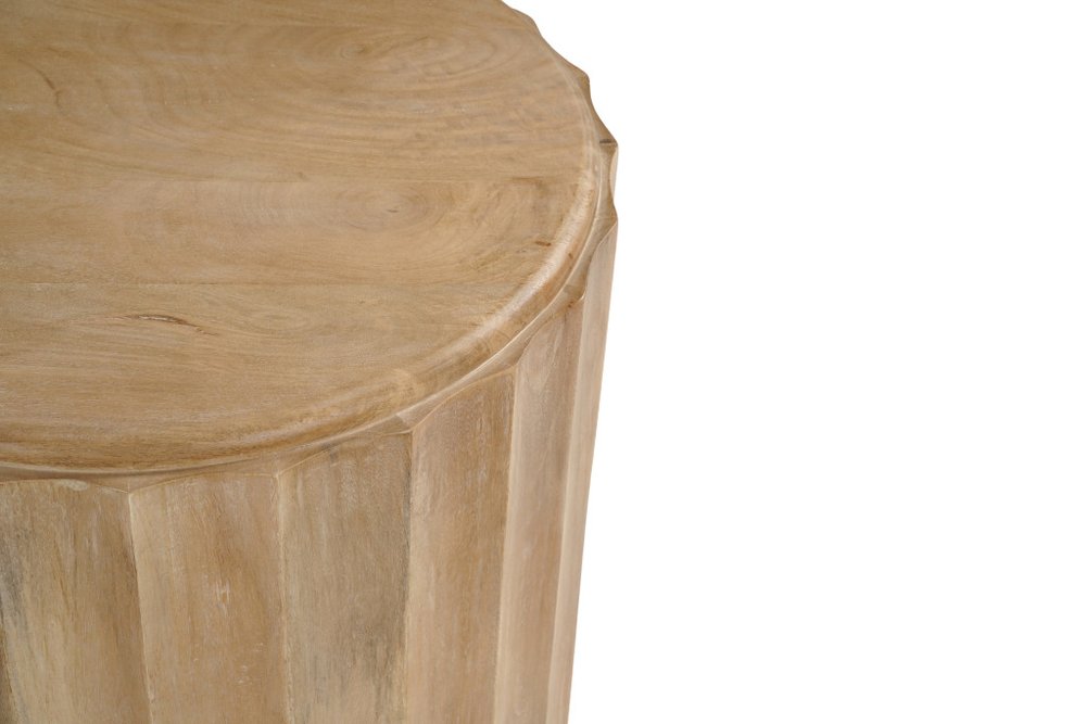 Brown Solid Wood Round Block End Table - 23-inch